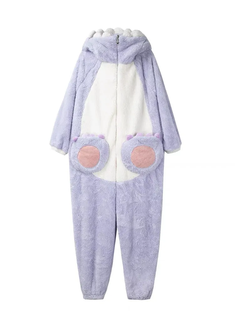 Purple Monster Cozy Winter Fleece One-Piece Pajama