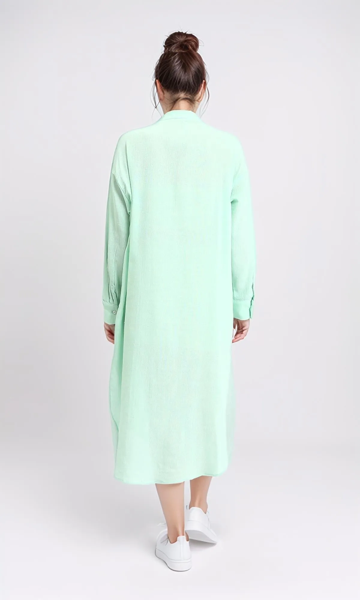 R206348 - Long Cotton Shirt with Hidden Buttons - Pastel Green