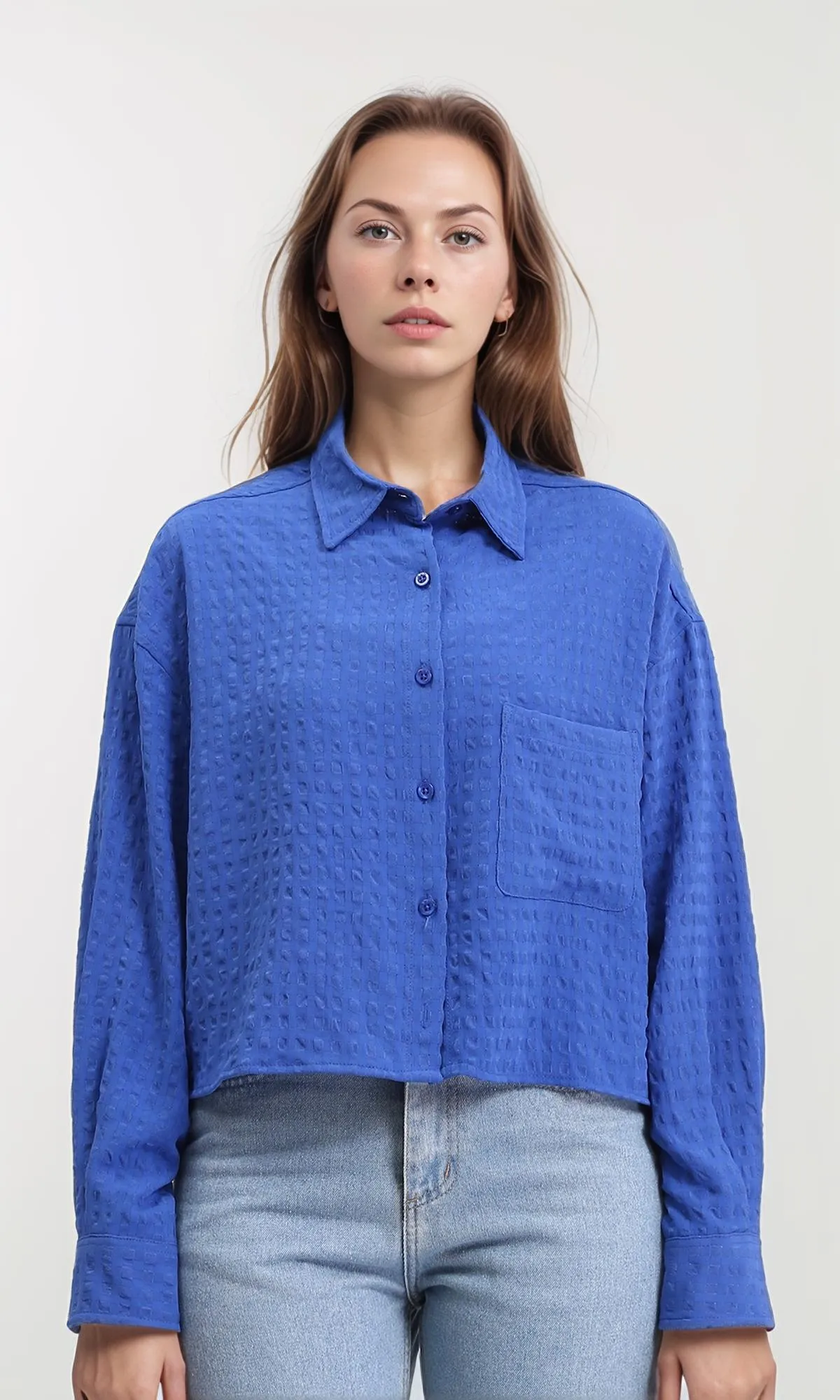 R209998 - Striped Shirt with Front Pocket - Royal Blue