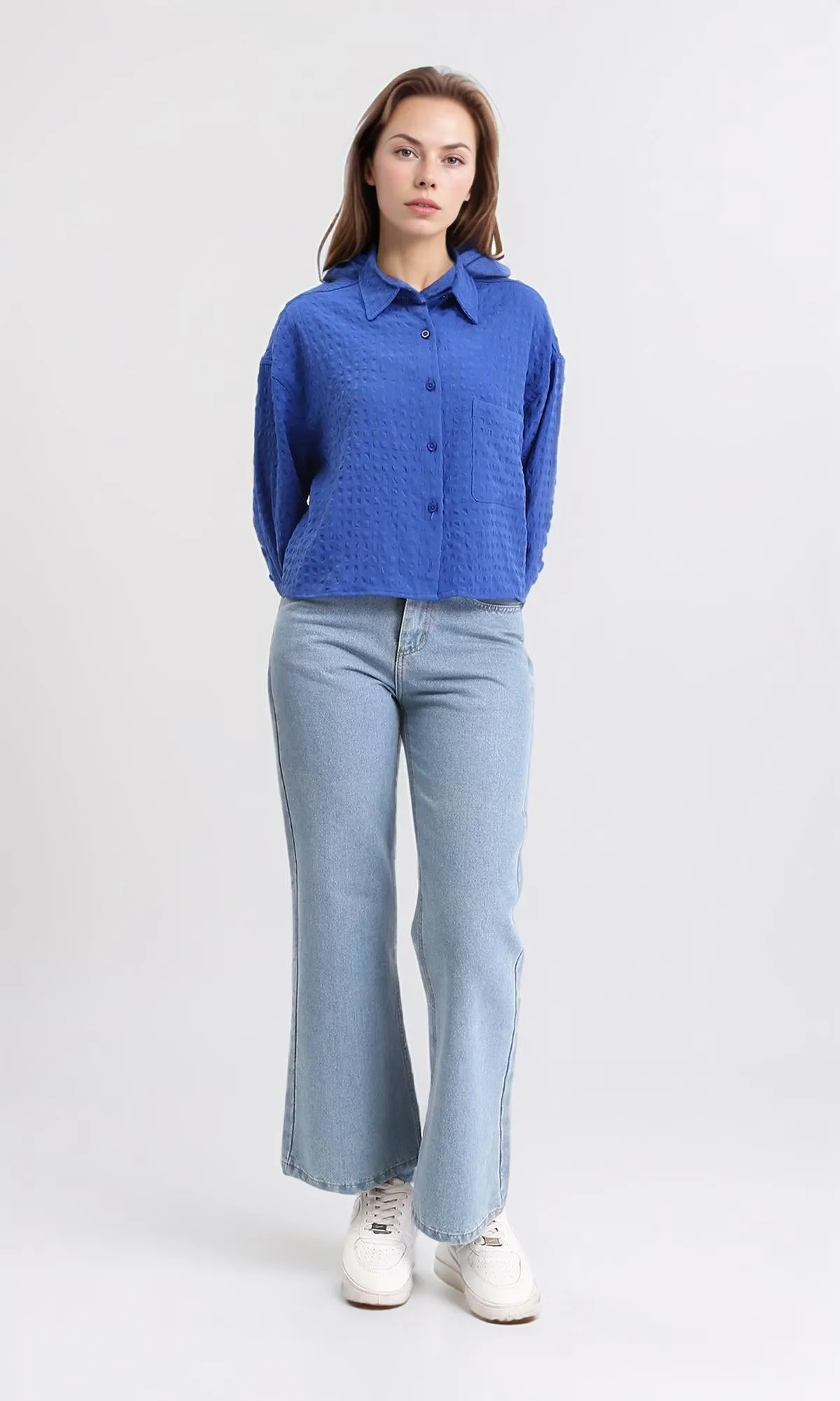 R209998 - Striped Shirt with Front Pocket - Royal Blue