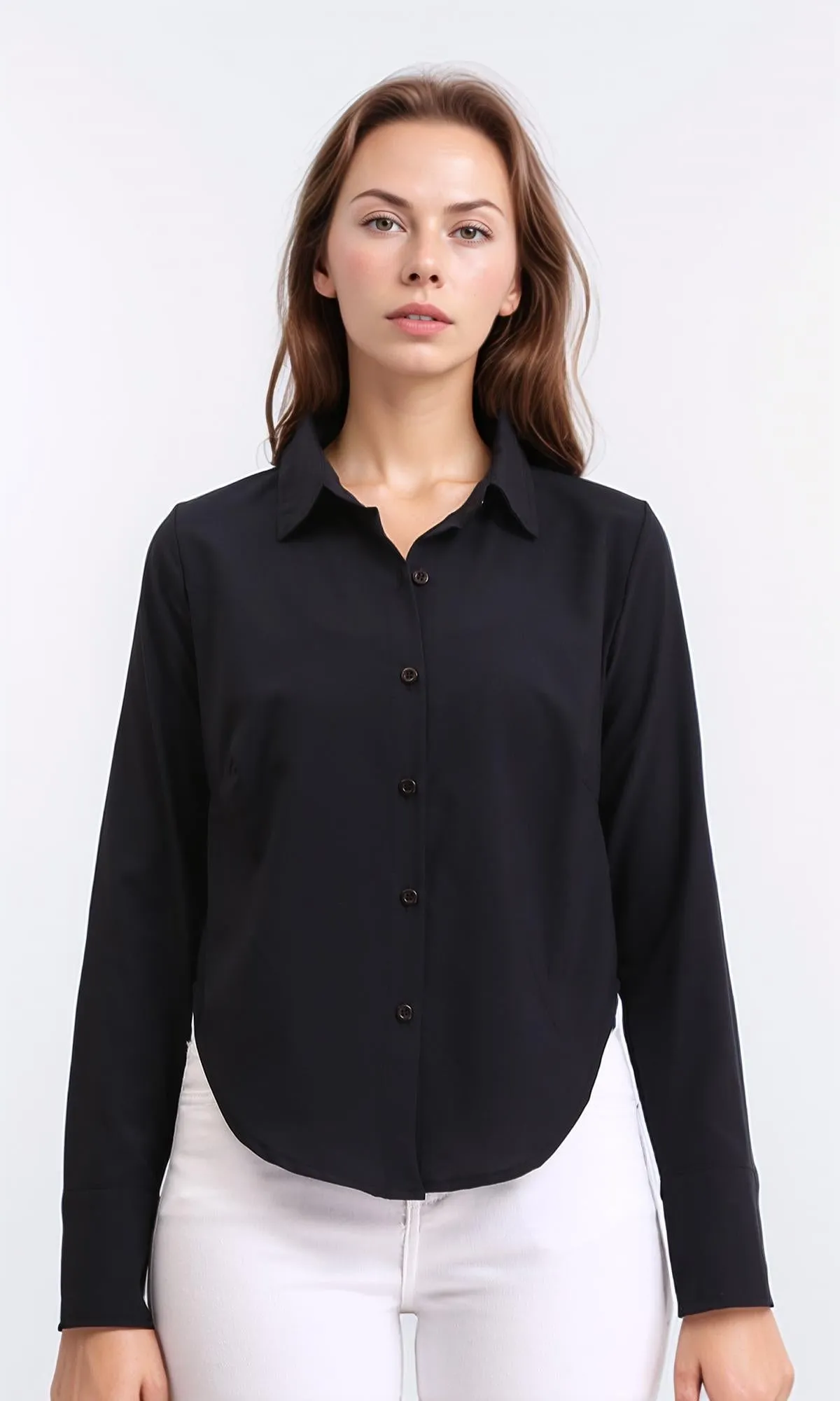 R209999 - Solid Long Sleeves Elegant Shirt - Black