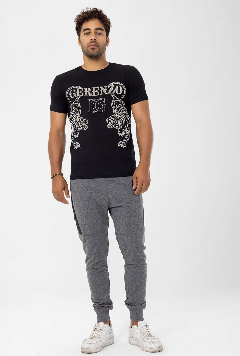 Rhinestone Tiger T-shirt Black Unisex #112646