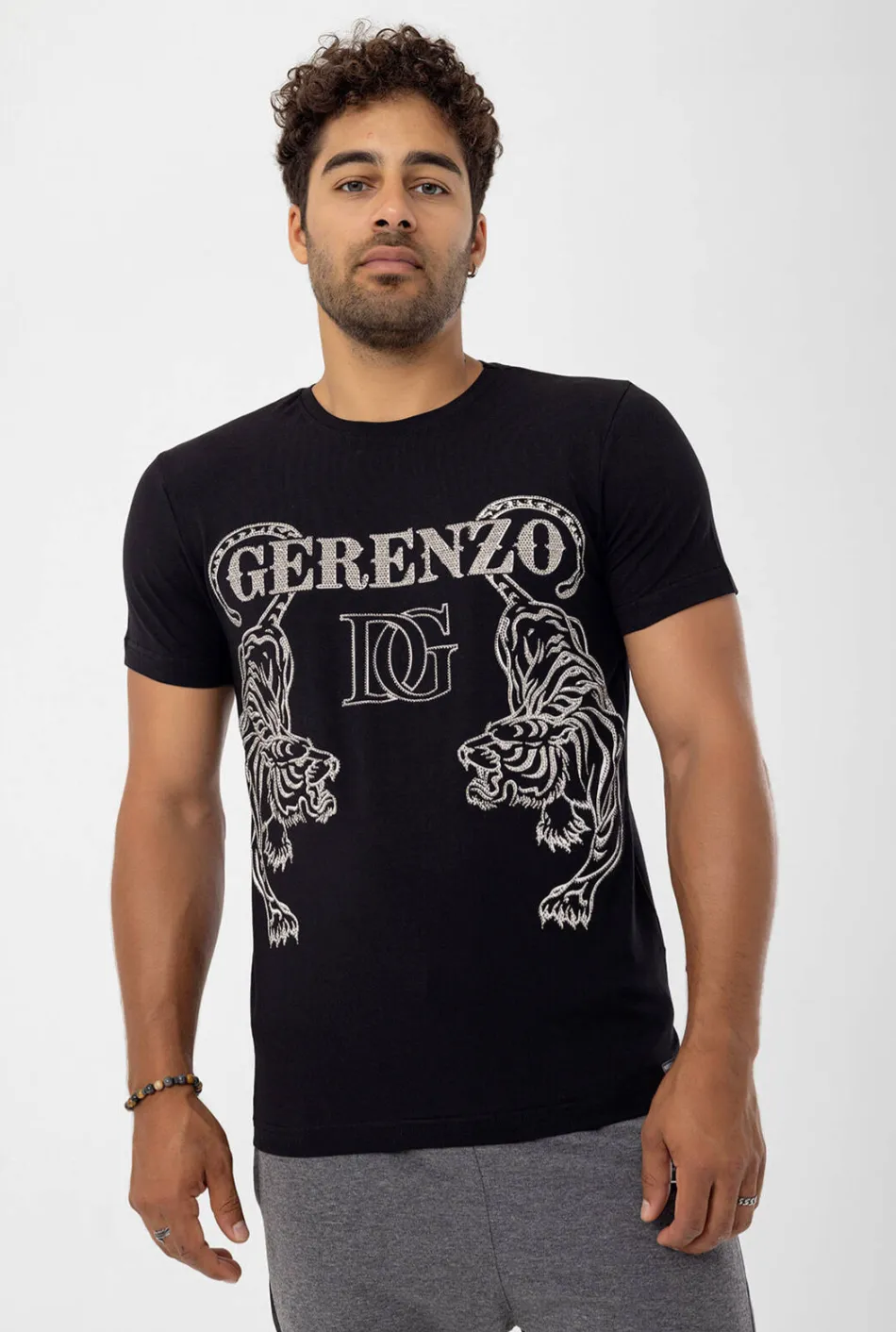 Rhinestone Tiger T-shirt Black Unisex #112646