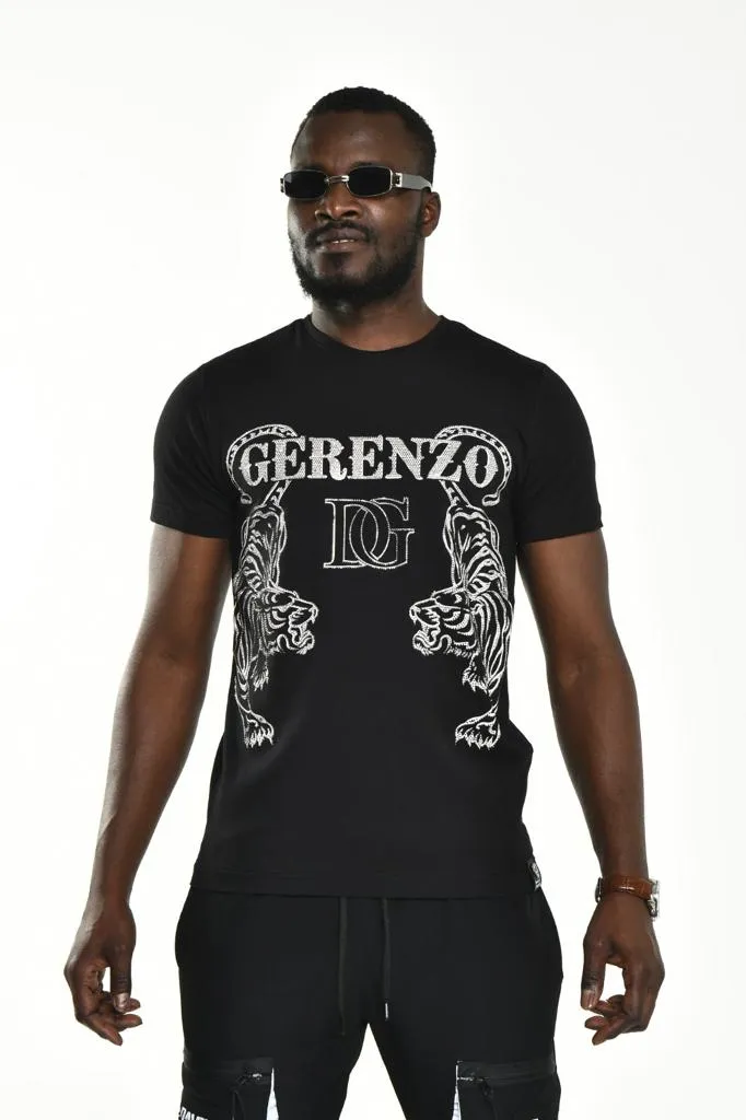 Rhinestone Tiger T-shirt Black Unisex #112646