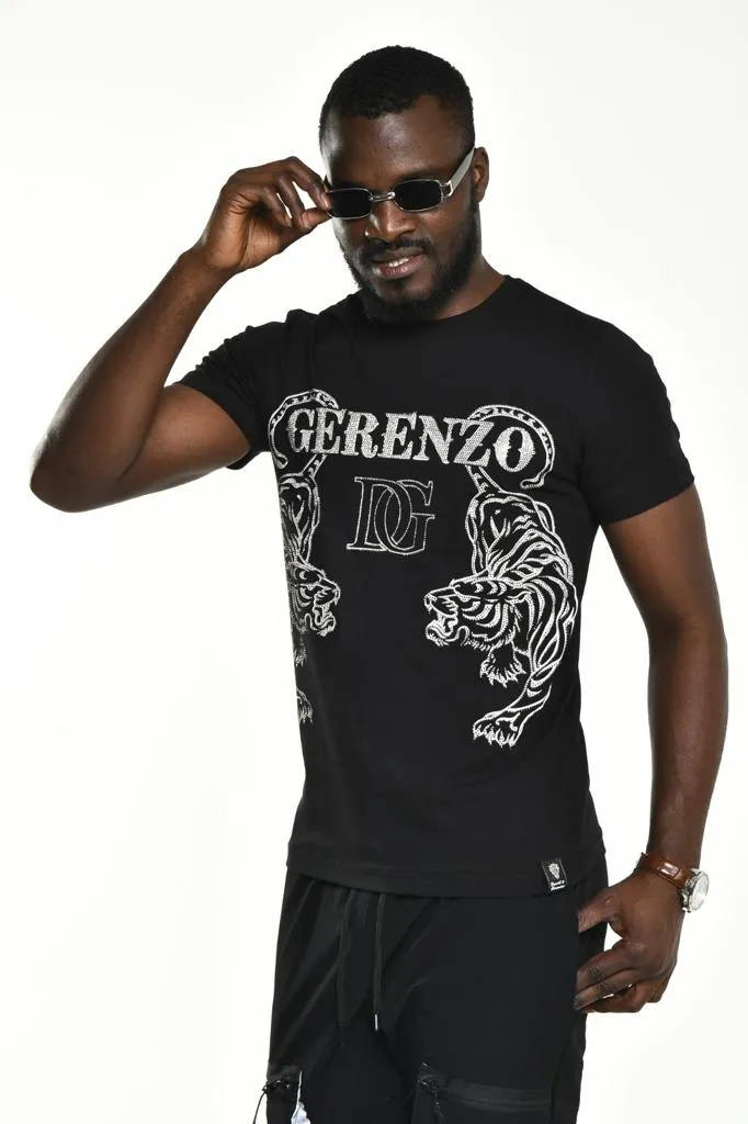 Rhinestone Tiger T-shirt Black Unisex #112646