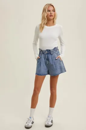 Round Neck Rib Knit Long Sleev Tee