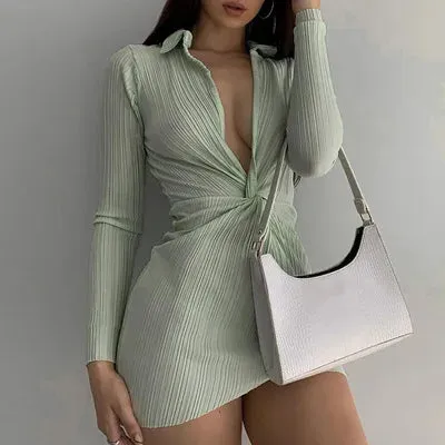 Solid Pleated Splicing Low Cut Elegant Casual Midi Dresses