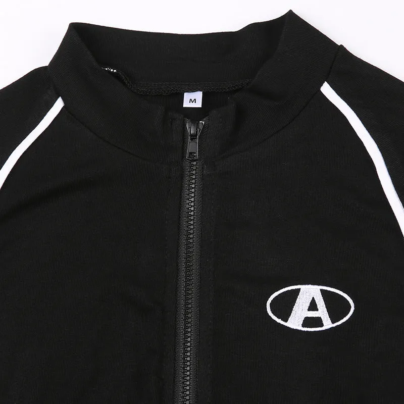 Sporty Zip-Up Long Sleeve Crop Top