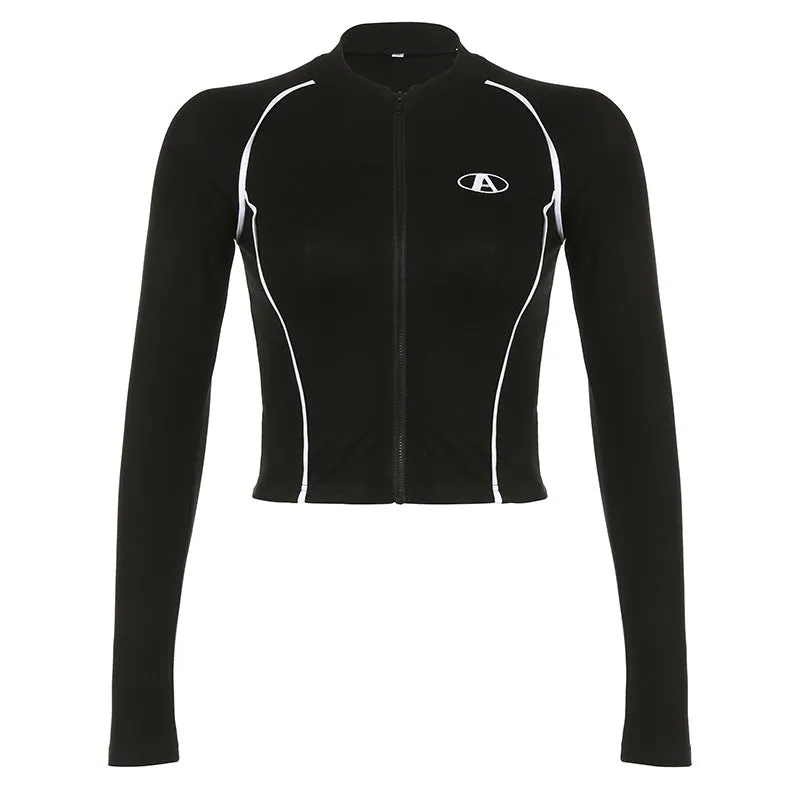 Sporty Zip-Up Long Sleeve Crop Top