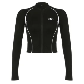 Sporty Zip-Up Long Sleeve Crop Top