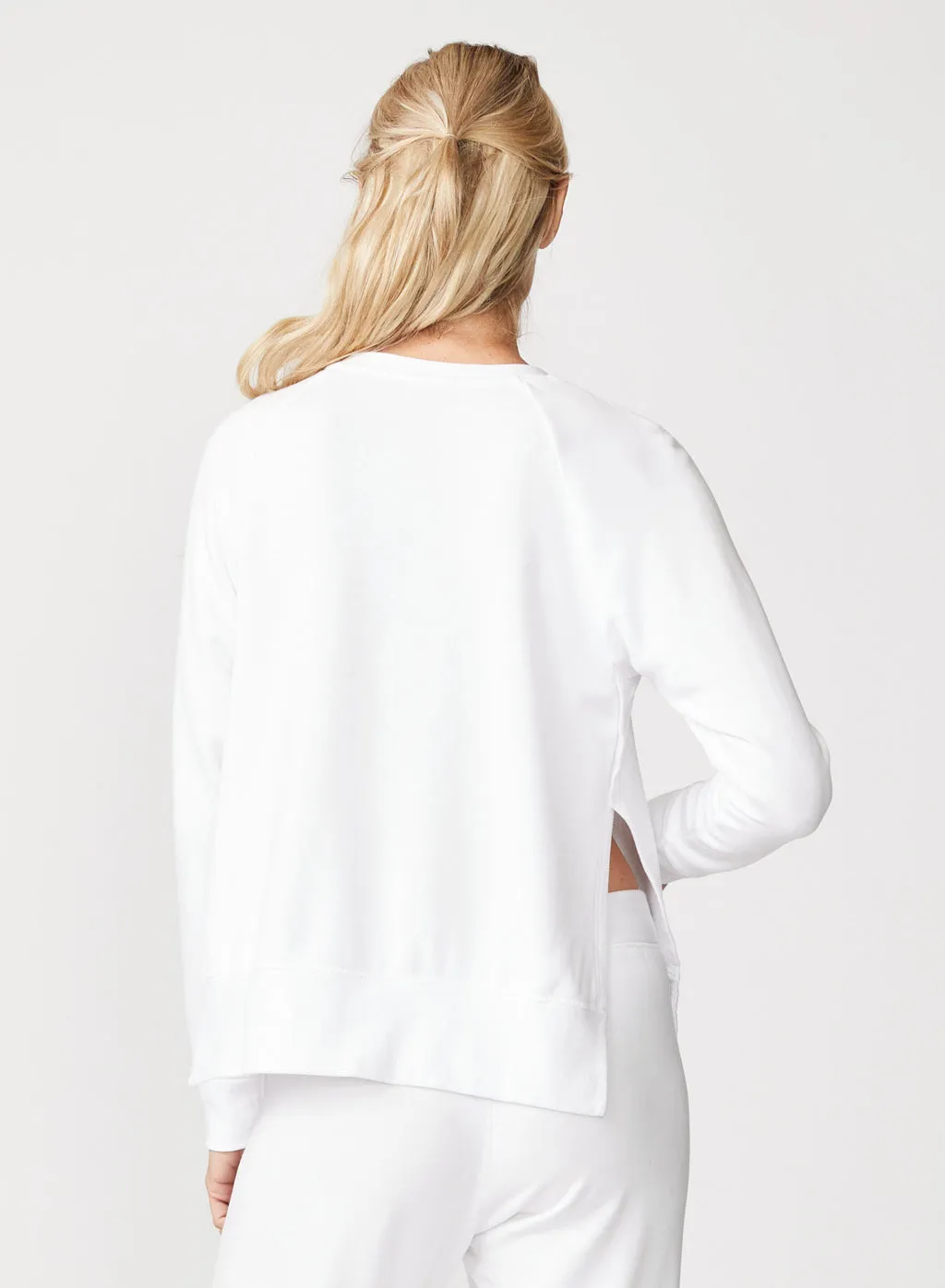 Stateside Softest Fleece Raglan Side Slit Sweatshirt in White
