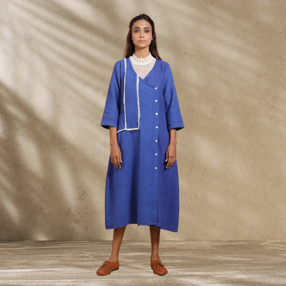 Women Overlap Dress | Everyday Contemporary Wear | Indigo & Ecru