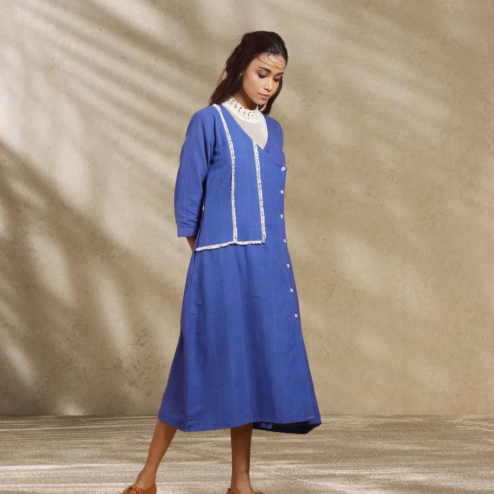 Women Overlap Dress | Everyday Contemporary Wear | Indigo & Ecru