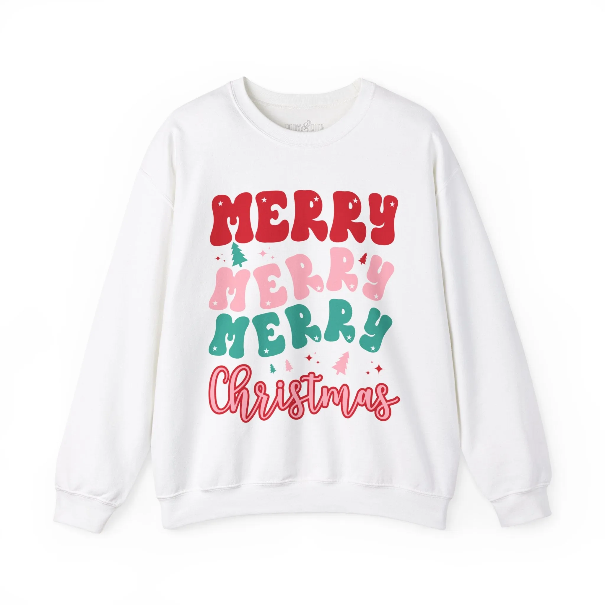 Women's Heavy Sweatshirt – "Merry Merry Merry Christmas" Festive Holiday Graphic Sweatshirt