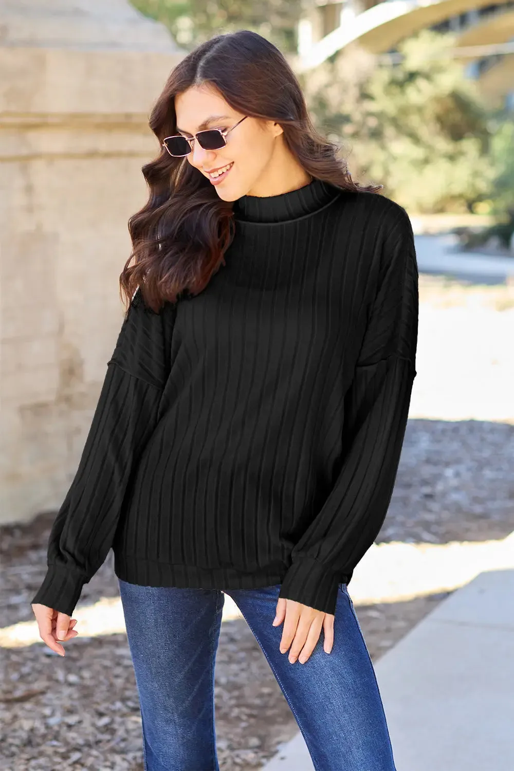 Women's Knit Top by Basic Bae - Ribbed Exposed Seam
