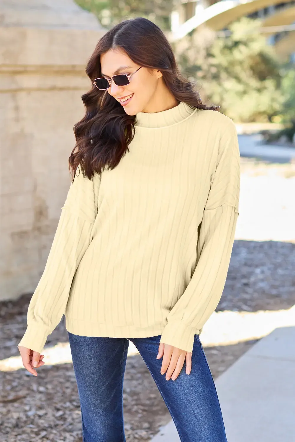 Women's Knit Top by Basic Bae - Ribbed Exposed Seam