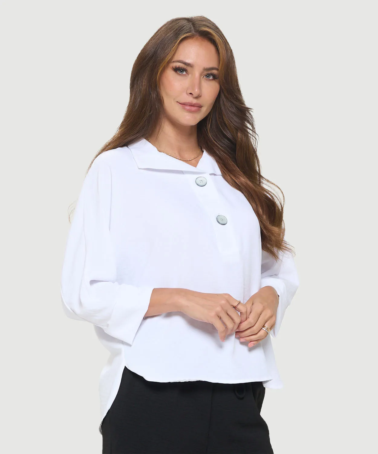 Woven Half Placket Dolman Top