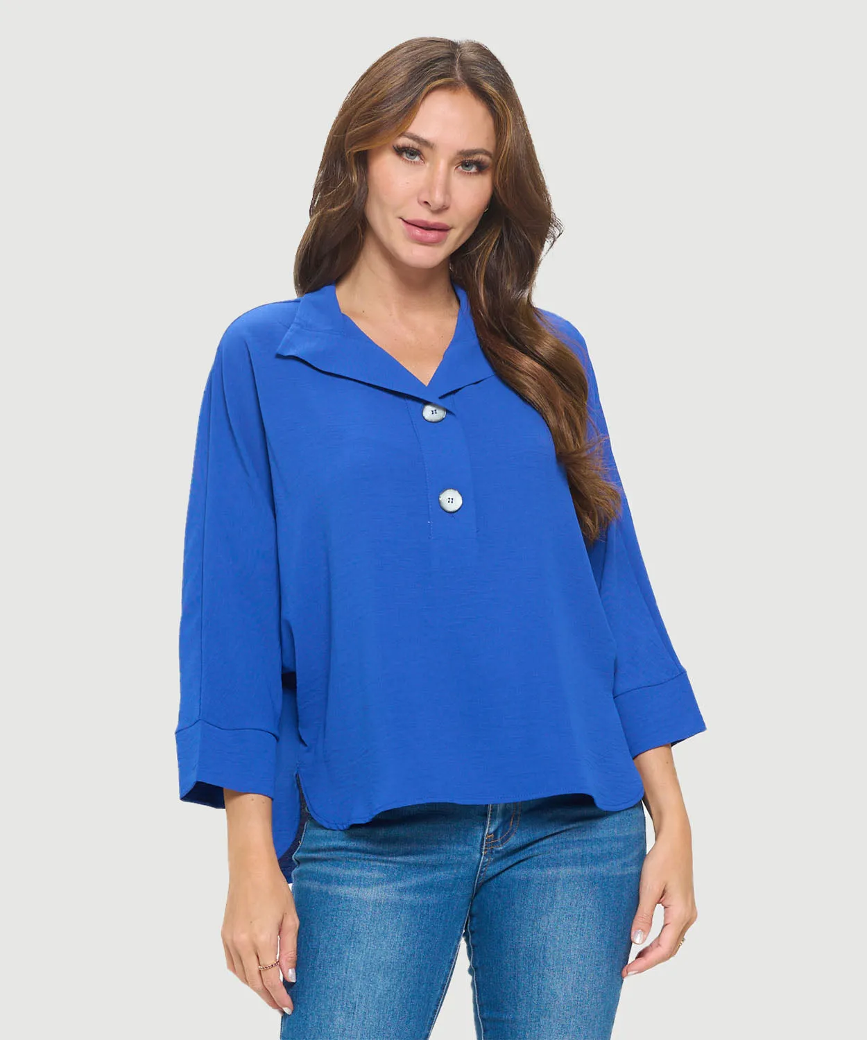 Woven Half Placket Dolman Top