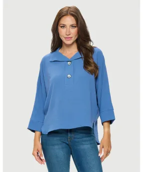 Woven Half Placket Dolman Top