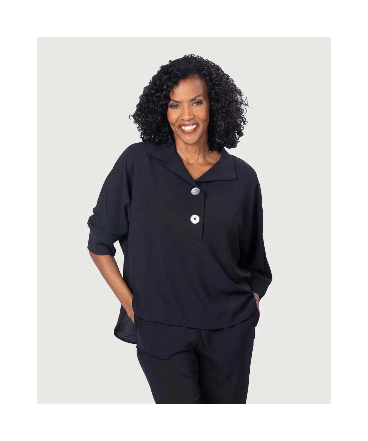 Woven Half Placket Dolman Top