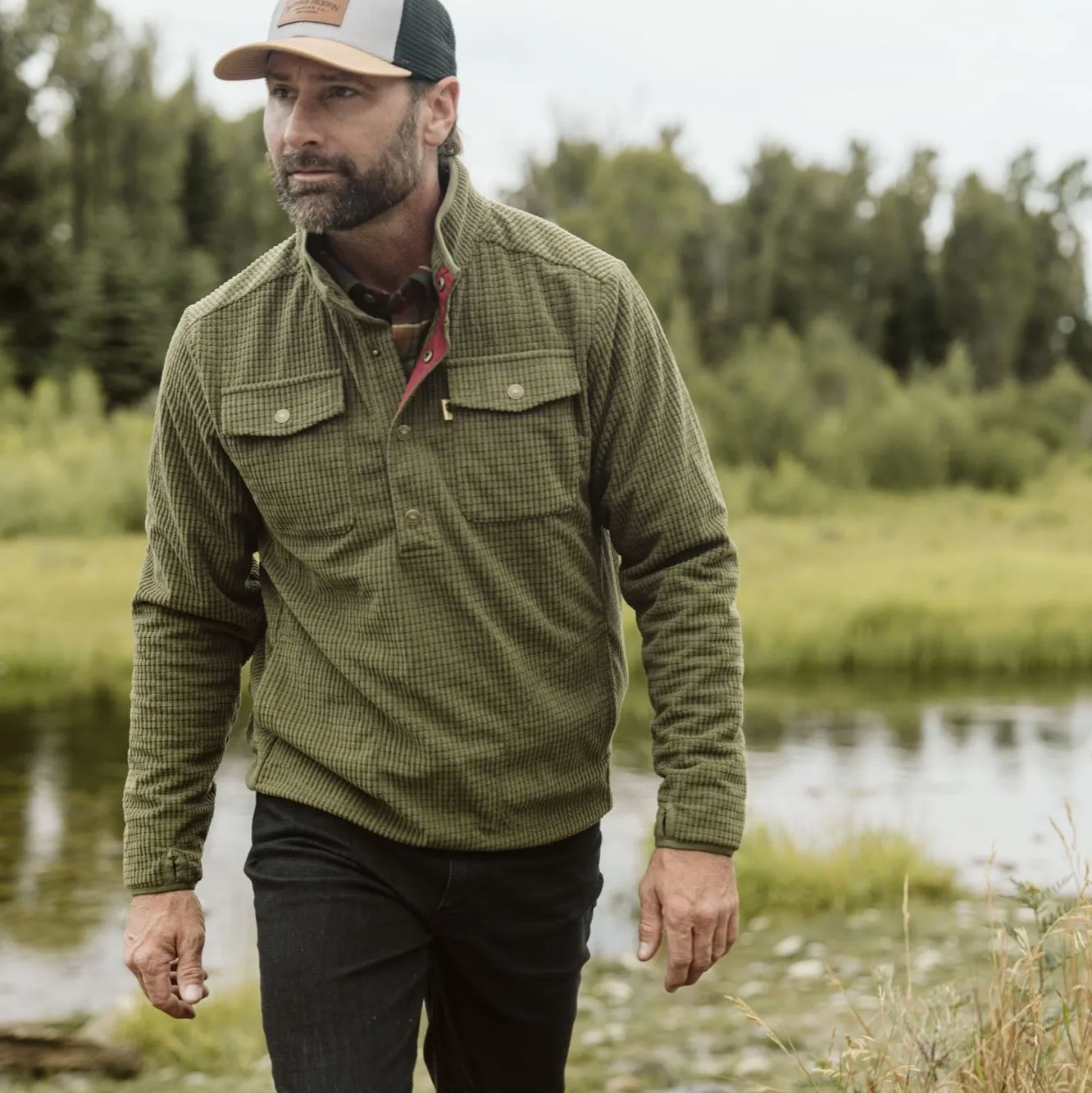 Yosemite Waffle Fleece Pullover | Moss Green