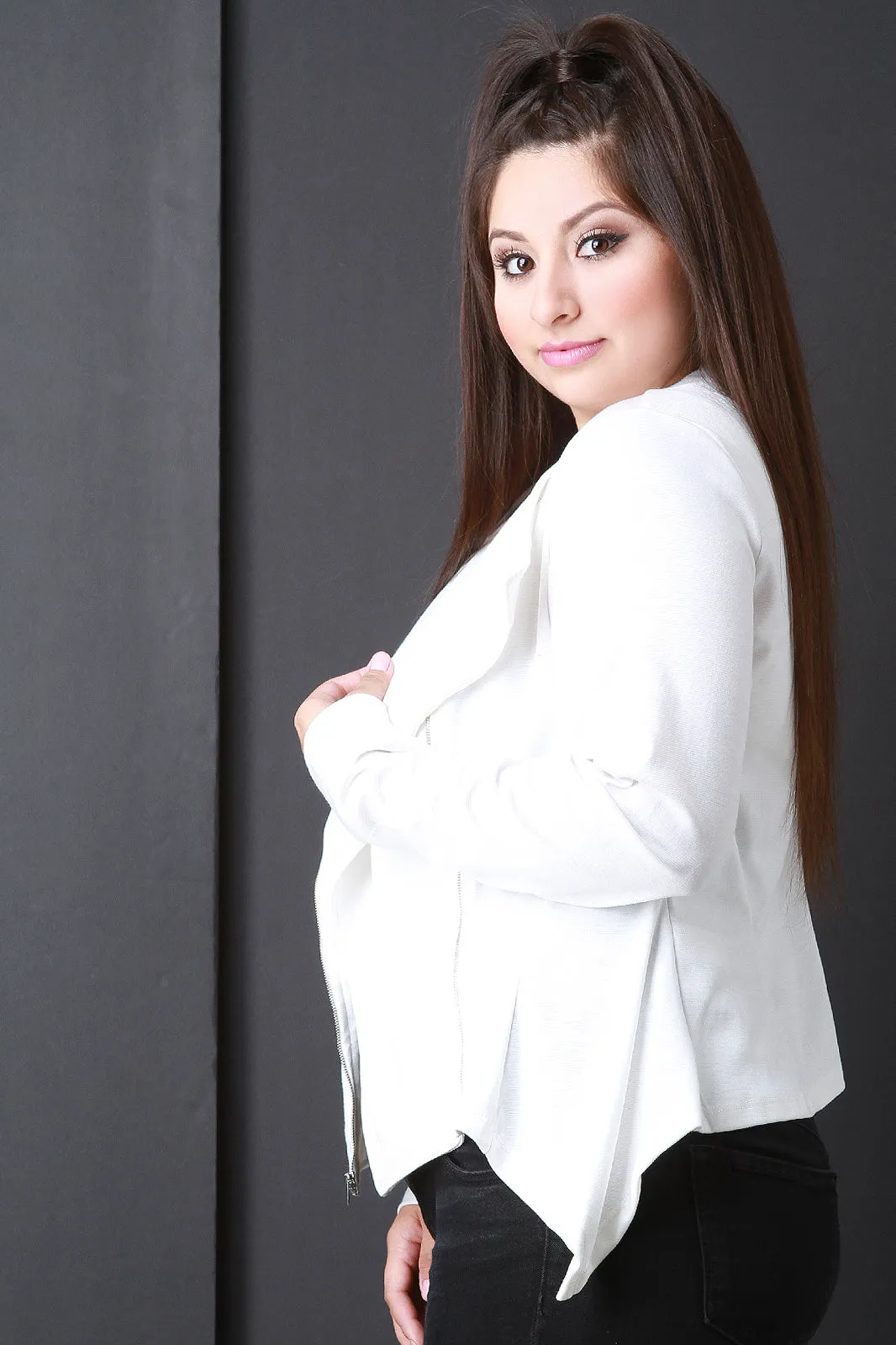 Zip Up Handkerchief Blazer Jacket